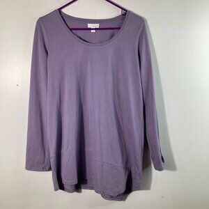 Womens PureJill Round‎ Neck Long Sleeve Cotton Tee Shirt Purple S Cotton